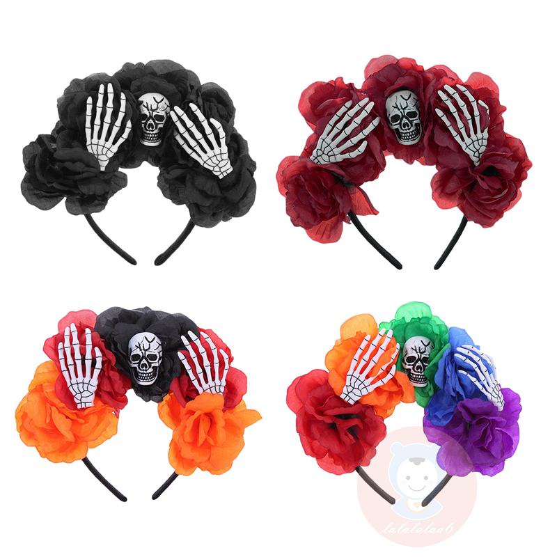 Laa6-halloween Flower Skull Skeleton Fingers คอสเพลย์ยางรัดผม