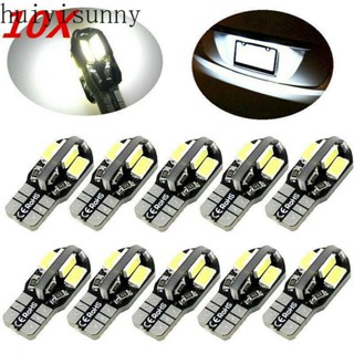 Hys หลอดไฟ LED T10 12V 5730 8SMD กว้าง สีขาว สําหรับติดรถยนต์ 10 ชิ้น