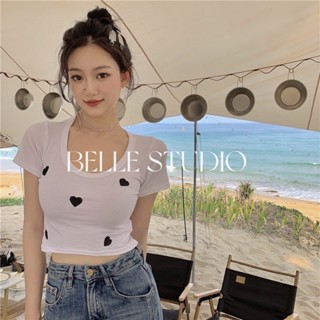 BELLE STUDIO เสื้อยืดผู้หญิง ถักด้ายรักเย็บปักถักร้อยแขนสั้น BEL332