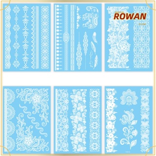 ROWANS สติกเกอร์รอยสัก พิมพ์ลายลูกไม้ ดอกไม้ ป้องกันน้ํา สีขาว เหมาะกับงานปาร์ตี้ งานแต่งงาน