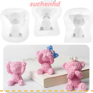 Suchenhd แม่พิมพ์ซิลิโคนเรซิ่น รูปหมี สีขาว สําหรับทําเทียน สบู่ แฮนด์เมด DIY 3 ชิ้น