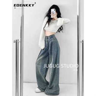 EOENKKY กางเกงขายาว กางเกงยีสน์ผู้หญิง ทรงหลวม ๆ ตรง Retro Hip Hop Pants 2023 NEW Style WNK23906F8 36Z230909