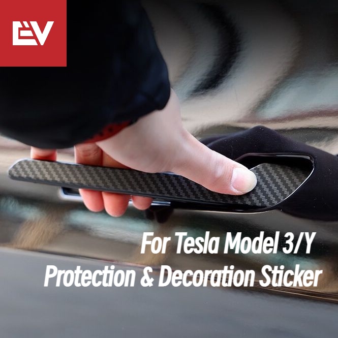 สติกเกอร์คาร์บอนไฟเบอร์ ผิวด้าน สีดําล้วน สําหรับติดมือจับประตูรถยนต์ Tesla Model 3 Highland Y