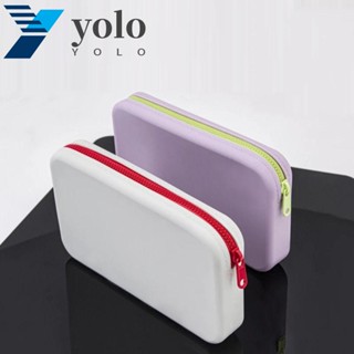 Yolo กระเป๋าเครื่องสําอาง ทรงสี่เหลี่ยม สีพื้น ตัดกัน ซิลิโคน กระเป๋าจัดเก็บ สบาย ๆ ความจุขนาดใหญ่ ผ้าอนามัย กระเป๋าเก็บแปรงแต่งหน้า