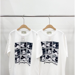 เสื้อยืดแขนสั้นคอกลมเสื้อยืดโอเวอร์ไซร์มิกกี้กรอบหน้าCotton 100%  [S-5XL]