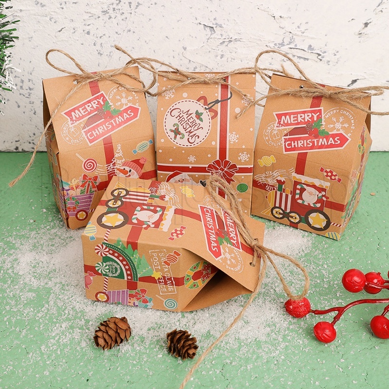 [ Featured ] ถุงกระดาษห่อของขวัญ พิมพ์ลายซานต้า / กล่องขนม รูปบ้านคริสต์มาส / กล่องขนม ขนมขบเคี้ยว แบบพับได้ / ถุงเก็บของเล่นเด็ก / กระเป๋ากระดาษตกแต่งเทศกาล