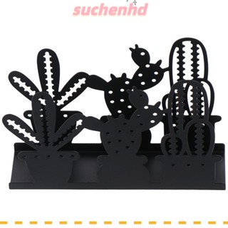 Suchenhd ที่ใส่ผ้าเช็ดปาก โลหะ ธีมกระบองเพชร เหล็ก ร้านอาหาร ที่ใส่ผ้าเช็ดปาก ทนทาน สีดํา ยืนฟรี ทําความสะอาดง่าย ที่วางผ้าเช็ดปาก สําหรับโต๊ะ