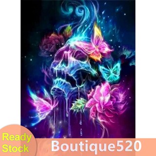 [boutique520.th] ชุดภาพวาดปักเพชร ทรงกลม ลายผีเสื้อ กะโหลก ขนาด 30x40 ซม. DIY