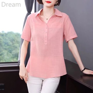 Cotton summer new short-sleeved shirt Womens large size loose casual lapel shirt summer thin shirt