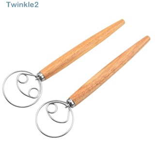 Twinkle เครื่องผสมแป้งโดว์ สเตนเลส ทรงกลม ด้ามจับไม้ 13 นิ้ว อุปกรณ์เสริม สําหรับทําเบเกอรี่