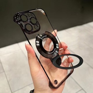 เคสไอโฟน 15 14 13 12 11 pro max เคส iPhone 15 14 13 12 11 Pro MAX Plus ท์มือถือแบบแข็ง ใส กันกระแทก กันรอยกล้อง พร้อมขาตั้งแม่เหล็ก สําหรับ iPhone 11 12 13 14 15 Pro max plus