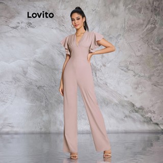 Lovito จั๊มสูทหรูหรา สีพื้น แต่งขอบหยัก สำหรับสตรี LBE02110 (สีชมพู)