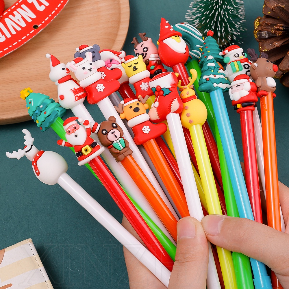 Kawaii Christmas Tree Elk Santa Snowman เขียนปากกาลายเซ็น/การ์ตูนน่ารักคริสต์มาส Themed ปากกาเจล/โรงเรียนสํานักงานเครื่องเขียนอุปกรณ์/0.5 มม.หมึกสีดําปากกาลูกลื่น