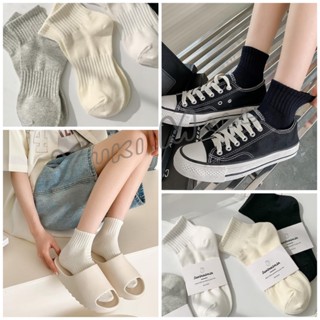 Yuki ถุงเท้า  ข้อสั้น แฟชั่น วัสดุผ้าฝ้ายแท้ ระบายอากาศ สีพื้น cotton socks