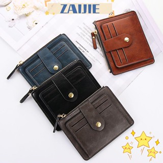 Zaijie24 กระเป๋าใส่บัตรเครดิต ID สําหรับผู้ชาย ผู้หญิง กระเป๋าใส่เหรียญ หนัง PU สีพื้น สไตล์ธุรกิจ