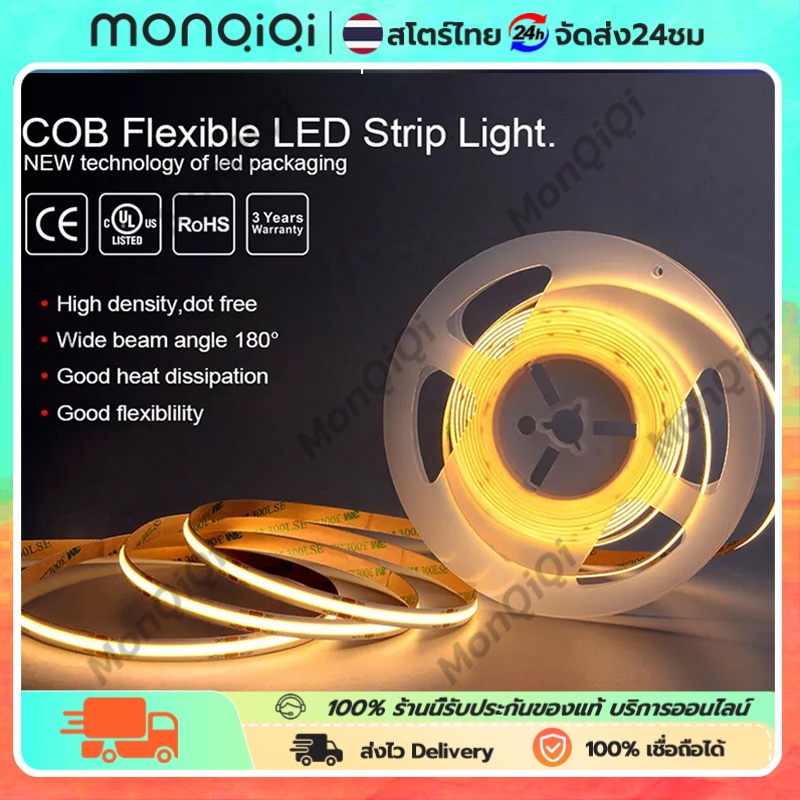 5M แถบไฟ LED COB ยืดหยุ่น ไฟเส้นสายยาว ความหนาแน่นสูง 320leds DC 12V 24V RA90เปลี่ยนฟรี 3000K 4000K