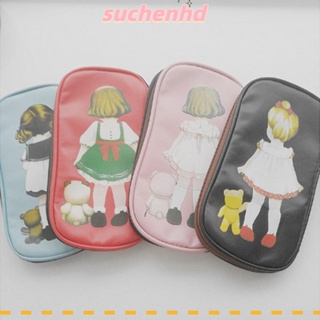 Suchenhd กระเป๋าเครื่องสําอาง กระเป๋าดินสอ หนัง PU ขนาดใหญ่ จุของได้เยอะ สไตล์เกาหลี สําหรับนักเรียน