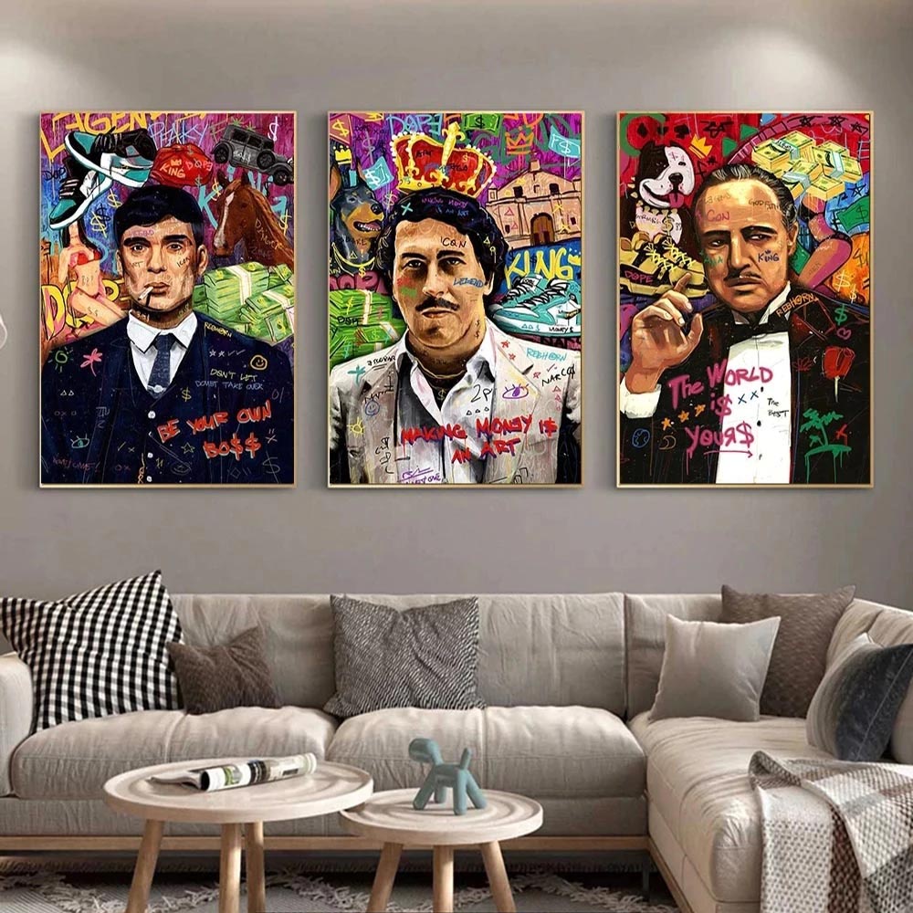 โปสเตอร์กราฟฟิตีและพิมพ์ผ้าใบพิมพ์ศิลปะผนังที่ทันสมัยที่อุดมไปด้วยภาพเงินความสําเร็จทําเงินผ้าใบจิตรกรรมสําหรับห้องนั่งเล่น