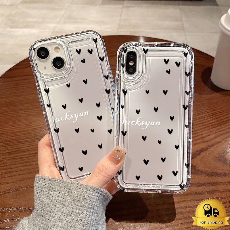 ชัดเจนป้องกันการตก เคสโทรศัพท์ For OPPO Reno 7 8 Lite A9 A5 A11 A8 A31 A54 F9 Pro หัวใจรักสีดำ TPU เ