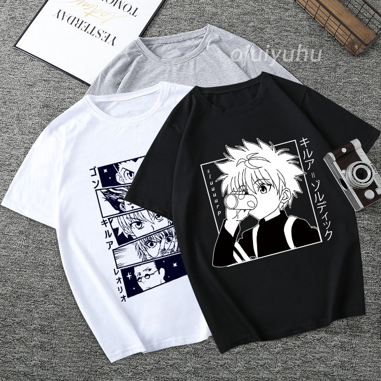 k3n8jเสื้อยืดคอกลม แบบนิ่ม พิมพ์ลายการ์ตูนอนิเมะ Kawaii Hunter X Hunter Killua Zoldyck สําหรับผู้ชาย