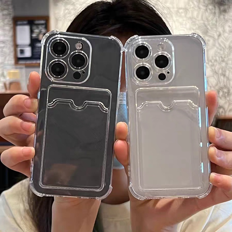 เคสโทรศัพท์มือถือแบบนิ่ม TPU ใส กันกระแทก พร้อมช่องใส่บัตร สําหรับ iPhone 11 12 13 14 15 16 Pro Max XR 7 8 Plus X XS Max