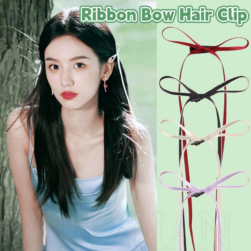 เครื่องประดับผมยอดนิยม / กิ๊บติดผม ริบบิ้นโบว์ด้านข้าง ผ้าซาติน แบบถัก น่ารัก สไตล์เกาหลี แฟชั่นโลลิต้า สําหรับผู้หญิง Y2K