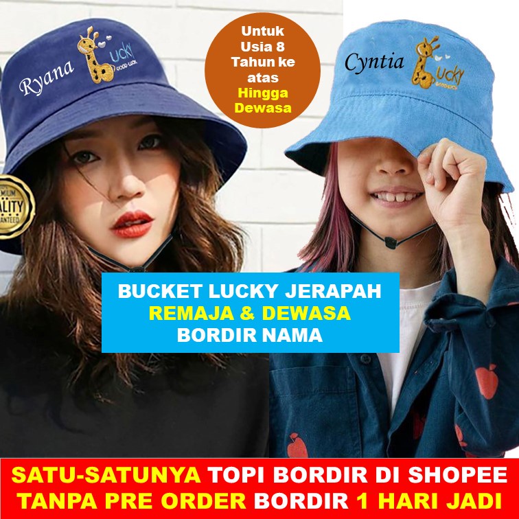Bucket LUCKY Giraffe BUCKET Hat GOOD LUCKY BUCKET Rope ปักชื่ออายุ 7 ปีขึ้นไป