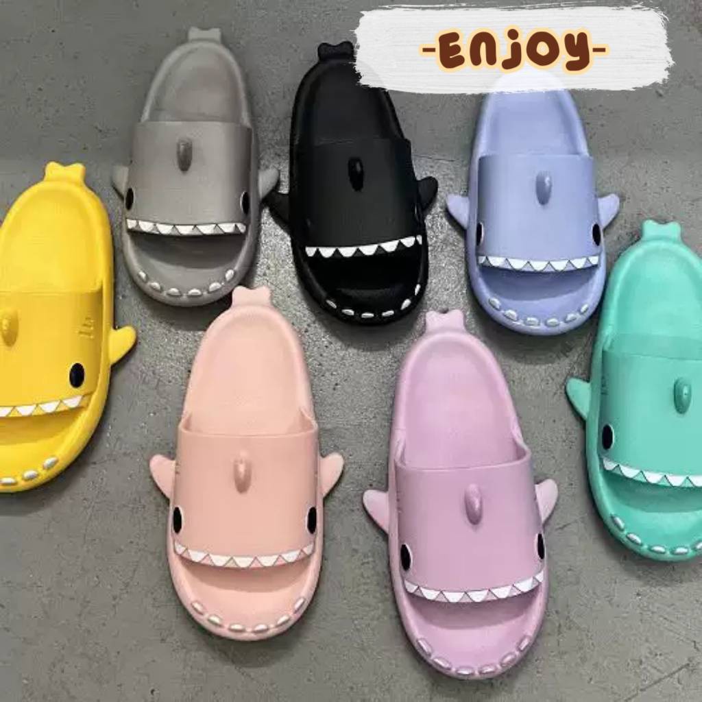 EnJoy พร้อมส่ง (LT-SHA) รองเท้าแตะ แบบสวม ทรงปลาฉลาม สีพาสเทล