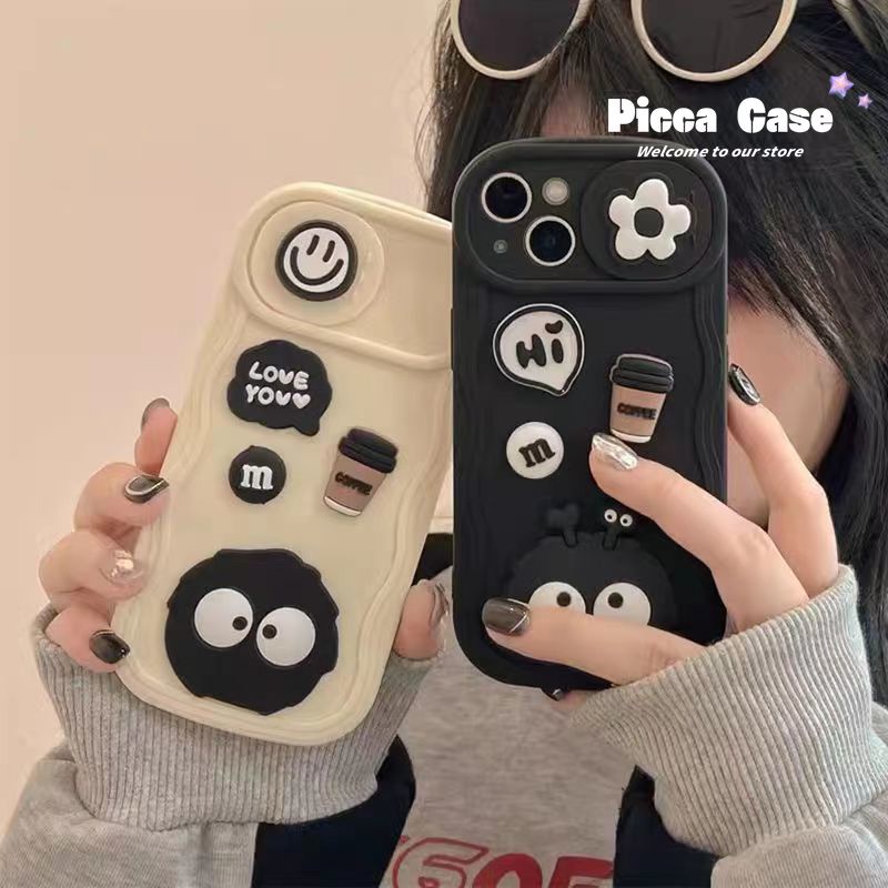 เคสโทรศัพท์มือถือ แบบนิ่ม ลายดอกไม้ หน้ายิ้ม 3D สีดํา สําหรับ IPhone 11 12 14 13 Pro MAX XR 7 8 6 6s Plus X XS MAX SE 2020