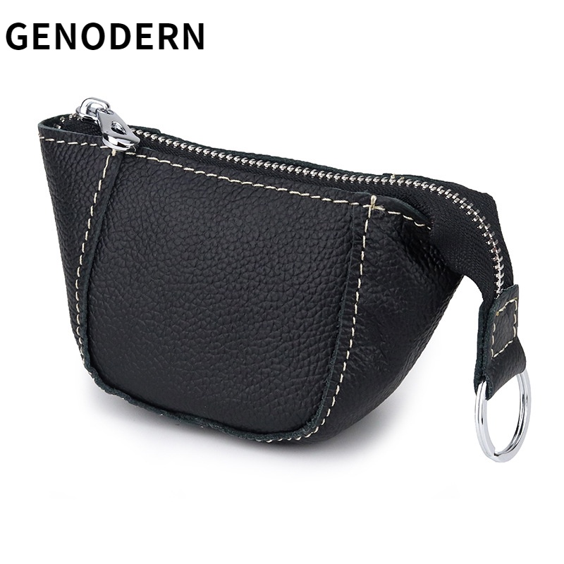Genodern กระเป๋าสตางค์ หนังวัวแท้ มีซิป สําหรับใส่เหรียญ ลิปสติก พวงกุญแจ