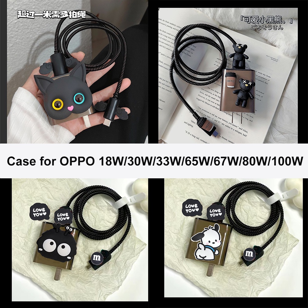 ใช้งานร่วมกับ OPPO 65W Reno 5 Charger Protector 67W Reno 10pro plus Charger กรณีสีเทา TPU 5 ชิ้นชุดสําหรับ realme 33W45W Reno 7z Fast Charging Soft Cover Android Type-C