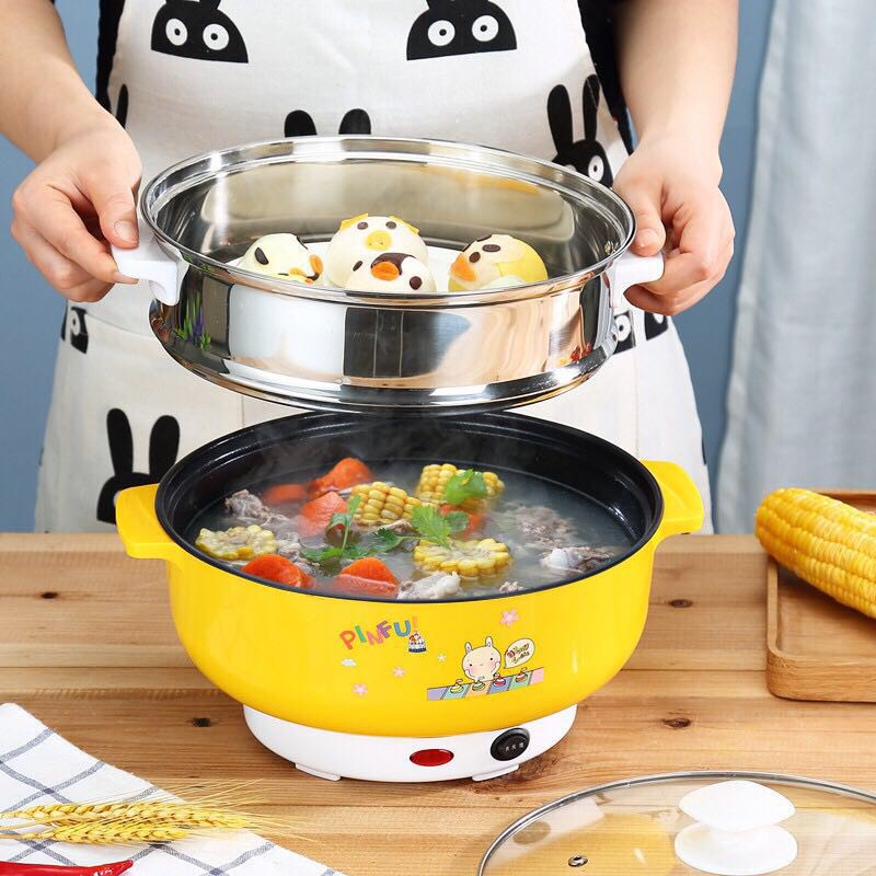กระทะไฟฟ้าเอนกประสงค์22cm หม้อไฟฟ้า อุ่น ตุ๋น ต้ม นึ่งหม้อไฟฟ้าเอนกประสงค์