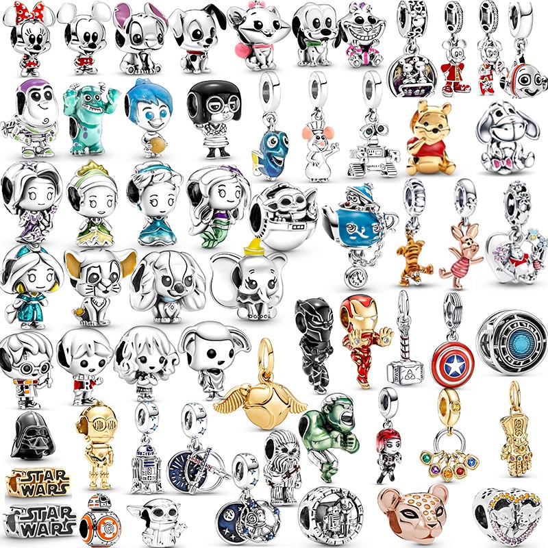 S925 เงินชุบจี้ดิสนีย์ Star Wars จี้ลูกปัด Marvel heroes สร้อยข้อมือ DIY เครื่องประดับประณีตของขวัญ