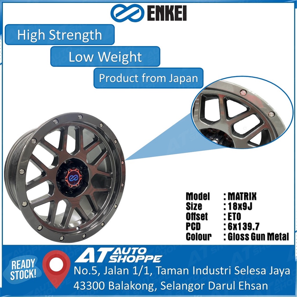 (1PC) ENKEI MATRIX GLOSS GUNMETAL 18X9J 6X139.7 ET0 WHEELS WHEEL SPORTRIM SPORT RIMM