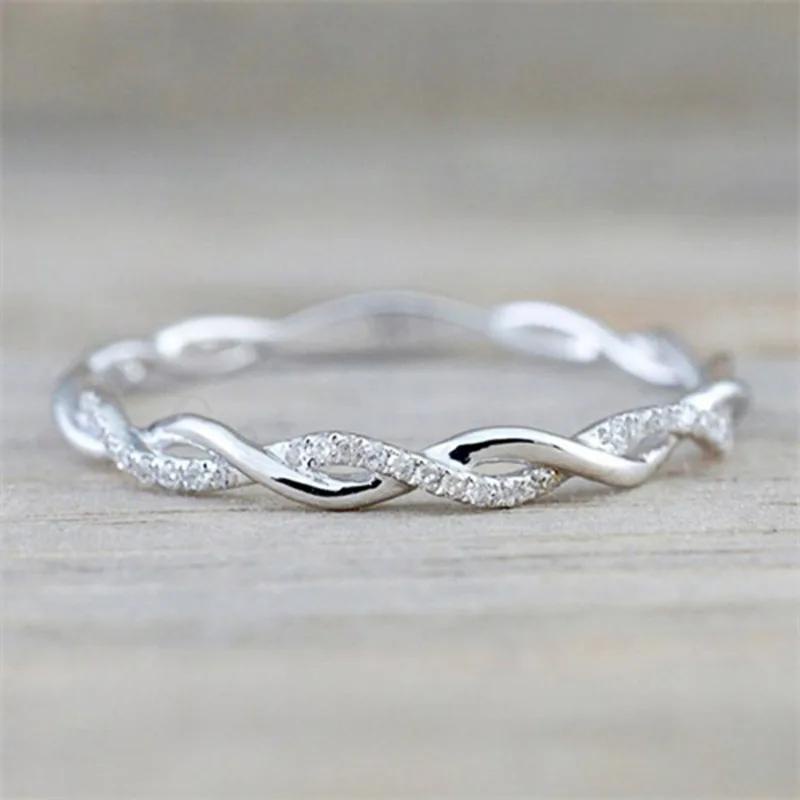 แฟชั่น 925 เงินสเตอร์ลิงคลาสสิกผู้หญิง Twist แหวนพราว Cubic Zirconia หิน 3 สีโลหะอารมณ์ Elegant หญิงแหวนเครื่องประดับ