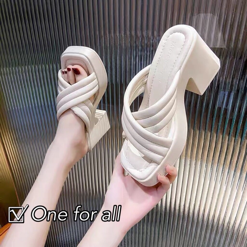 One for all พร้อมส่งจากไทย NEW TX501 รองเท้าแตะหนัง PU แฟชั่น ใส่สบาย ระบายอากาศได้ดี ส้นสูง8.5CM กันลื่น ลำลอง สภาพสตรี
