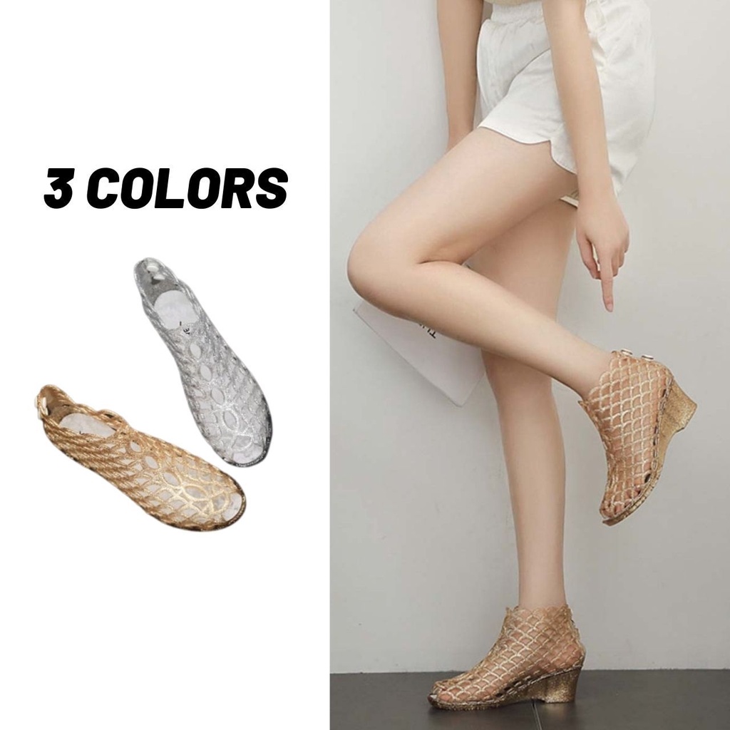 Sale80% รองเท้าคัชชูยางเจลลี่กลิตเตอร์ 3 สี ส้น 5.5 cm มีเบอร์ 36-40 (127)