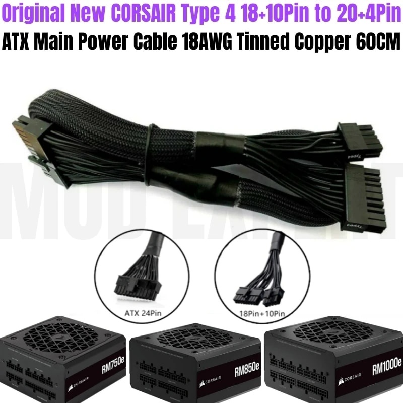 CORSAIR 18+10Pin to 24Pin Net ATX Modular Power Cable สําหรับ RM550e, RM650e, RM750e, RM850e, RM1000