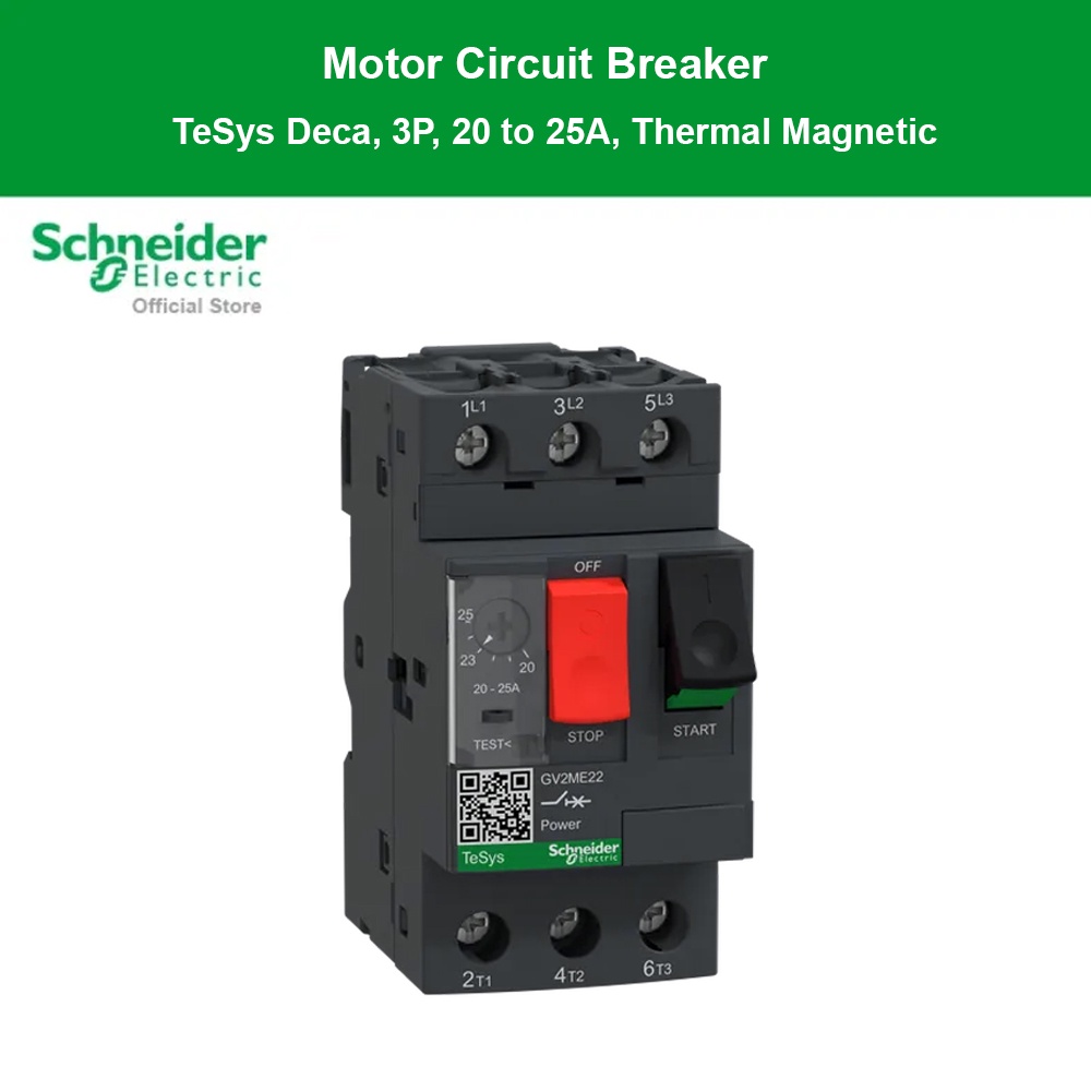Schneider Electric มอเตอร์ Protection เซอร์กิตเบรคเกอร์ (MPCB), TeSys GV2, 3P, 20-25 A l GV2ME22 ชไน