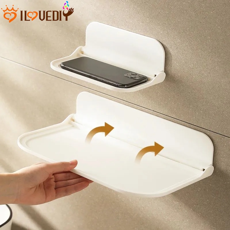ที่วางโทรศัพท์ แบบไม่ต้องเจาะรู / ถาดเก็บเราเตอร์ Wifi ห้องน้ํา จัดระเบียบ / ชั้นเก็บผ้าขนหนูในห้องน้ํา / ประหยัดพื้นที่ ชั้นเก็บของ พับได้ / ชั้นวางของติดผนัง แบบพับได้