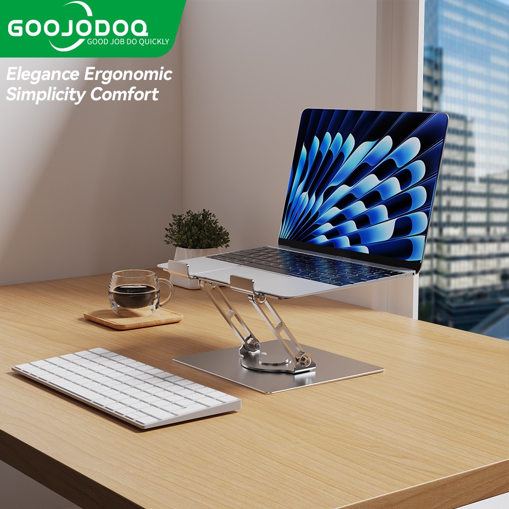 GOOJODOQ ขาตั้งแล็ปท็อป แท็บเล็ต โลหะ ปรับได้ 360° อุปกรณ์หมุนได้ สําหรับ MacBook แล็ปท็อป iPad