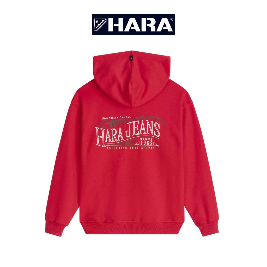 [ส่งฟรี] Hara ฮาร่า ของแท้ เสื้อกันหนาวแขนยาว มีซิป สีแดง  สกรีนลายด้านหลัง Cotton 100% คุณภาพดี รุ่นJ-99113-51