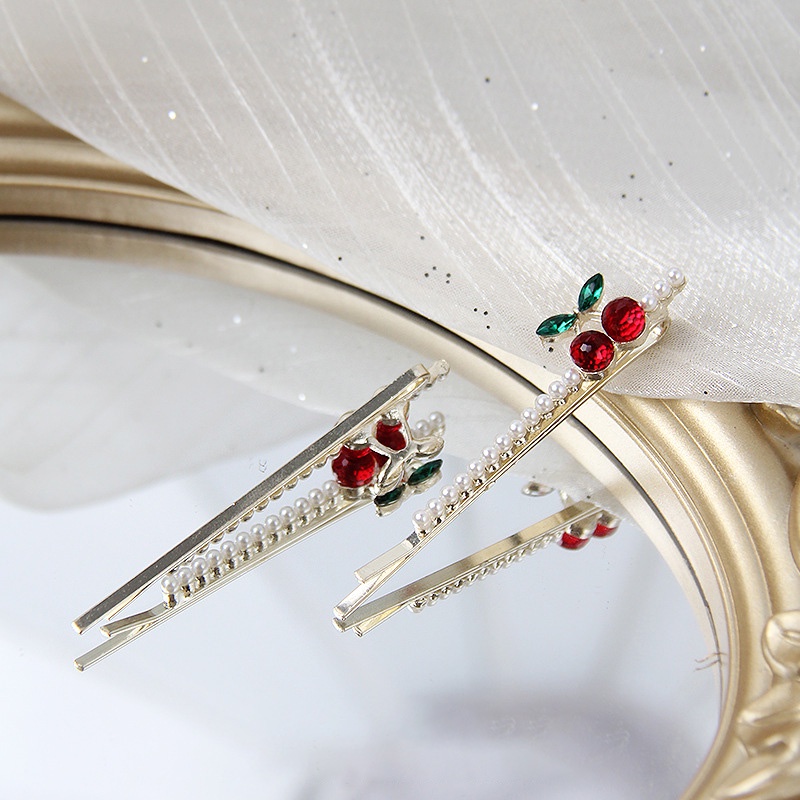 กิ๊บติดผม ประดับไข่มุก และพลอยเทียม สีแดง สไตล์เกาหลี และญี่ปุ่น - รูปที่ 6