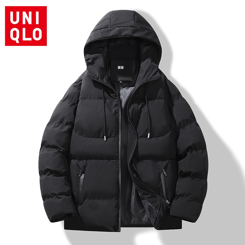 Uniqlo เสื้อแจ็กเก็ตแขนยาว มีฮู้ด ผ้าฝ้าย แบบหนา กันลม ให้ความอบอุ่น เหมาะกับฤดูหนาว สําหรับผู้ชาย เล่นสกี