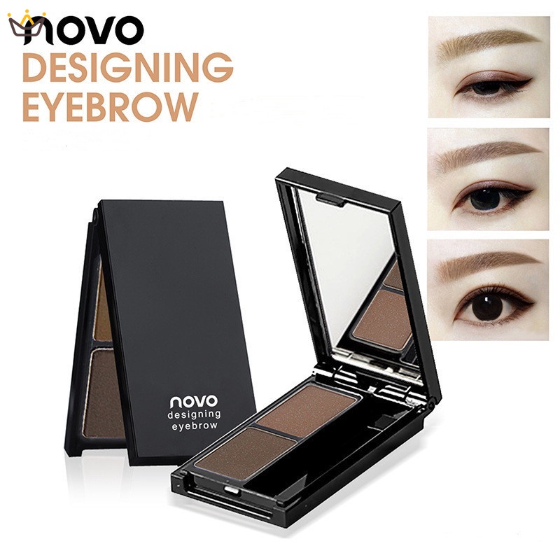 novoที่เขียนคิ้วตลับ คิ้วฝุ่นอัดแข็งตลับ กันน้ำ สไตล์เกาหลี Makeup 2in1 Eyebrow Powder YUE