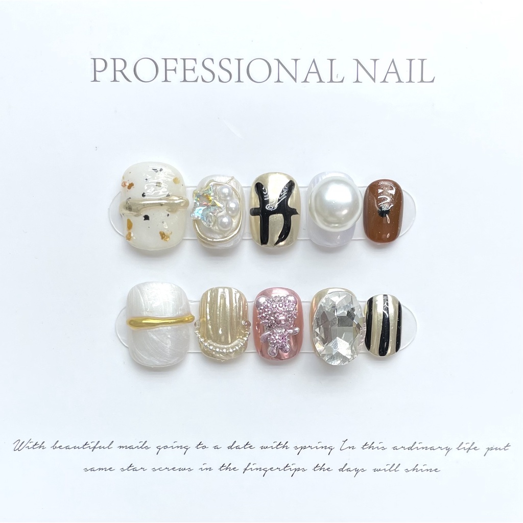 【HANDMADE】เล็บปลอมเมทัลลิก สีชมพู ใช้ซ้ําได้ ถอดออกได้ สําหรับตกแต่งเล็บ