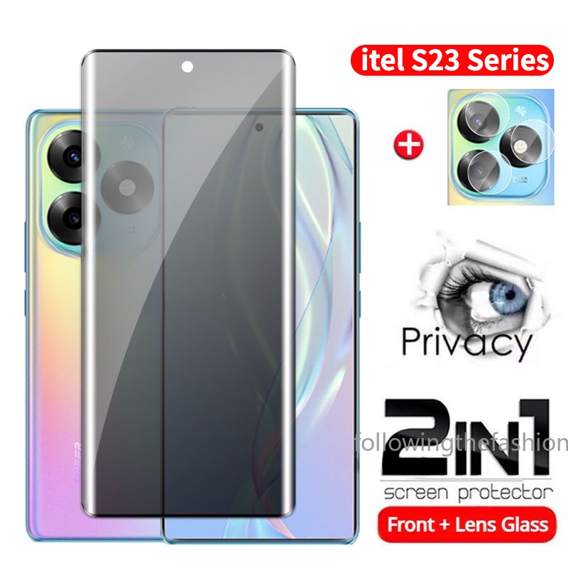 2in1 ฟิล์มกระจกนิรภัยกันรอยหน้าจอ ทรงโค้ง 3D กันส่อง สําหรับ Infinix itelS23 S23+ S23Plus itelS23Plu