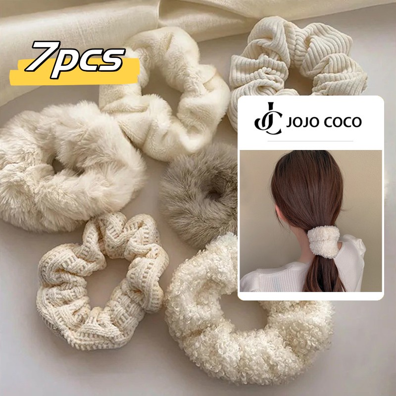 Jojo COCO 7 ชิ้น / เซต ยางรัดผม ผ้ากํามะหยี่ขนนิ่ม สไตล์เกาหลี ฤดูใบไม้ร่วงและฤดูหนาว สําหรับผู้หญิง