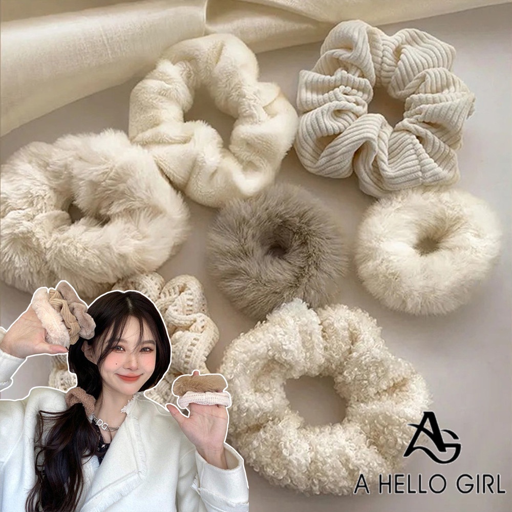 A HELLO GIRL ยางรัดผม ผ้ากํามะหยี่ขนนิ่ม ทรงกลม ขนาดใหญ่ สีขาว เครื่องประดับ สําหรับผู้หญิง จํานวน 7 ชิ้น ต่อชุด