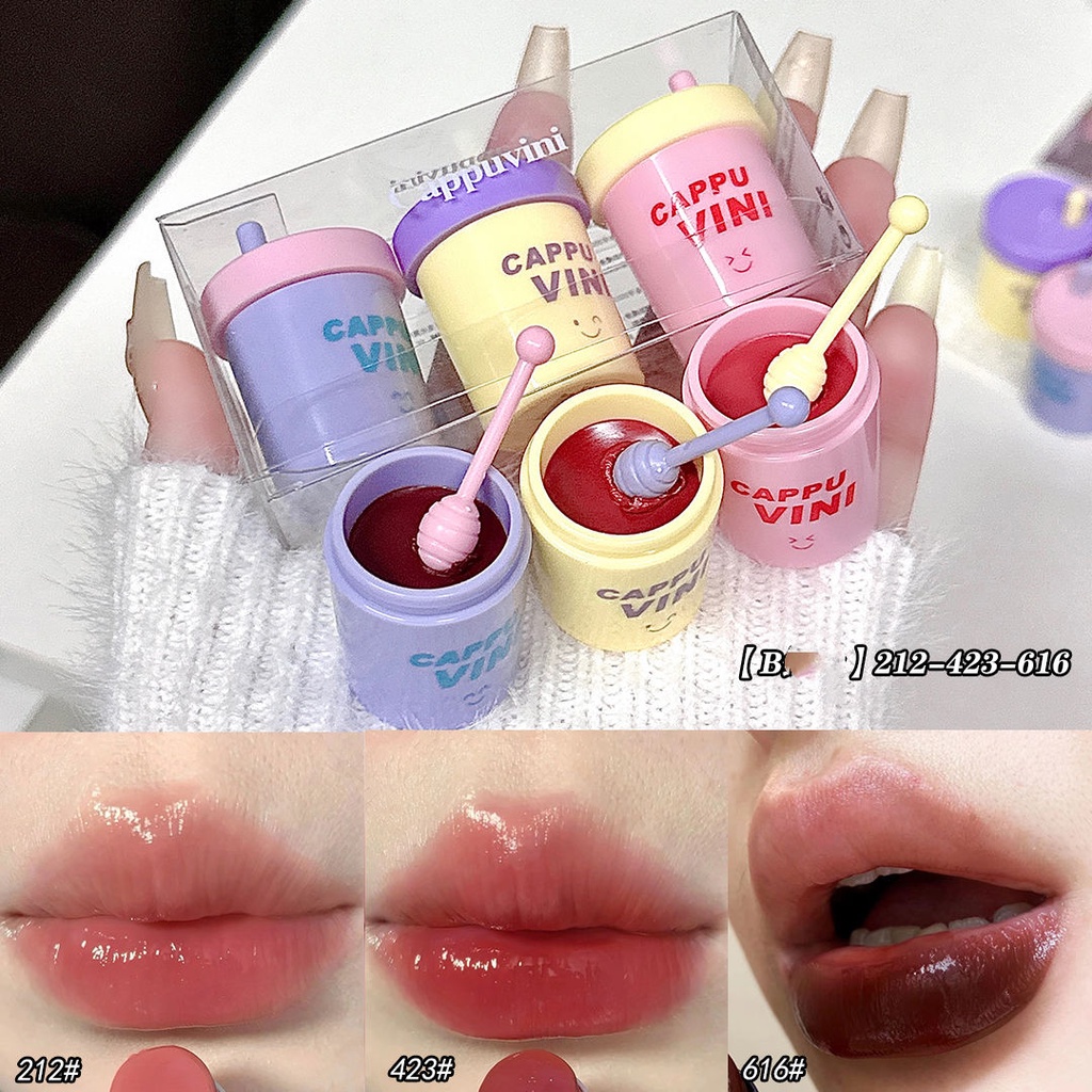 Cappuvini 3 ชิ้น / เซต แก้วชานม เคลือบริมฝีปาก ลิปกลอส ไวท์เทนนิ่ง กระจก น้ําธรรมชาติ ลิปกลอส เจลลี่ ลิปสติก
